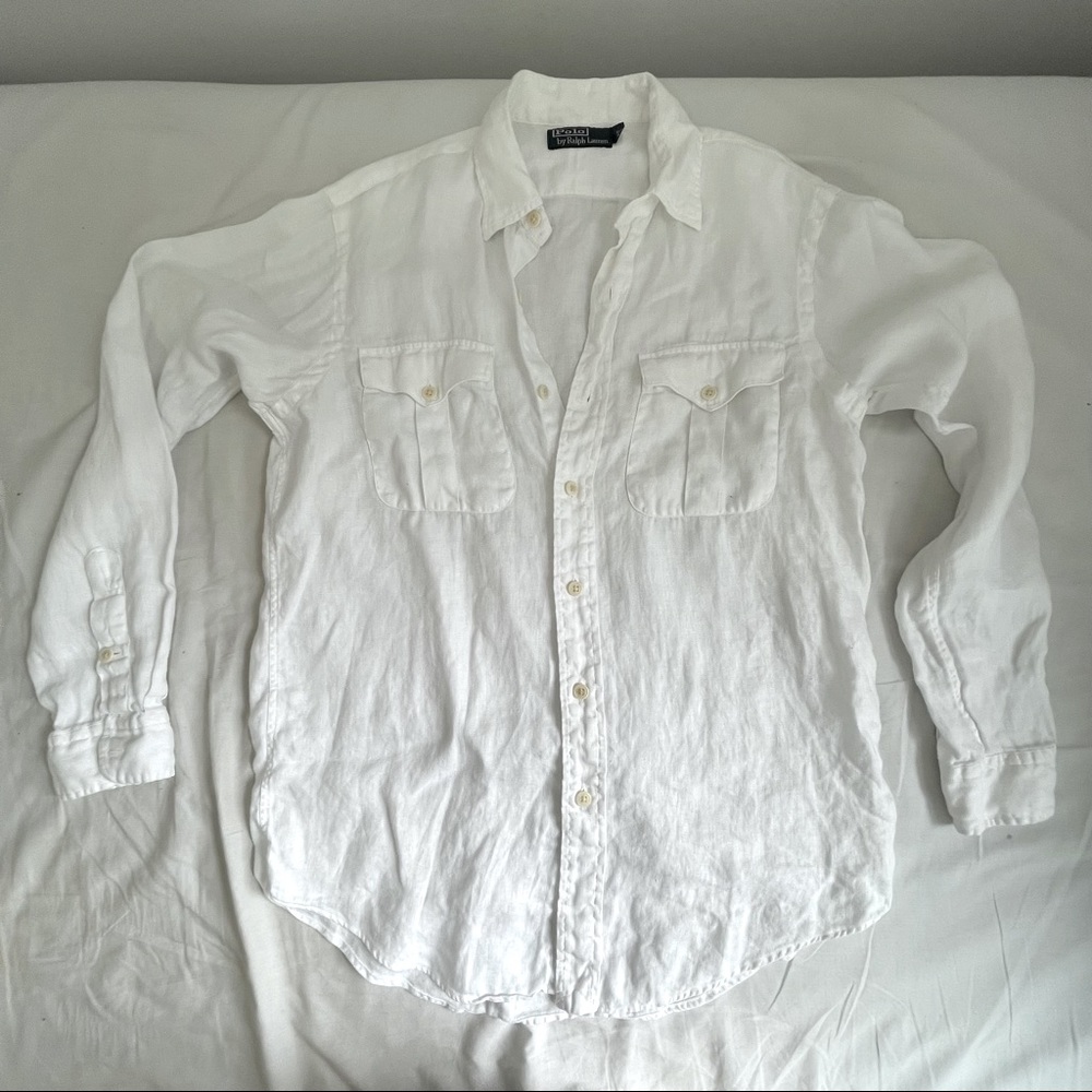 Polo Ralph Lauren White Linen Button Down Size M